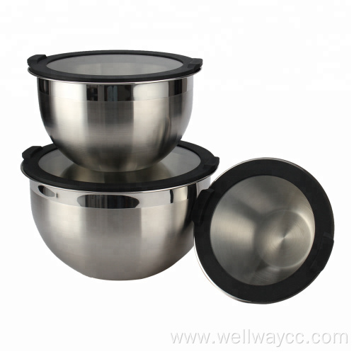 Stainless Steel Salad Bowl with Glass Lid